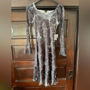 New With Tags Komarov Black Floral Crinkle Dress Medium $385 Retail